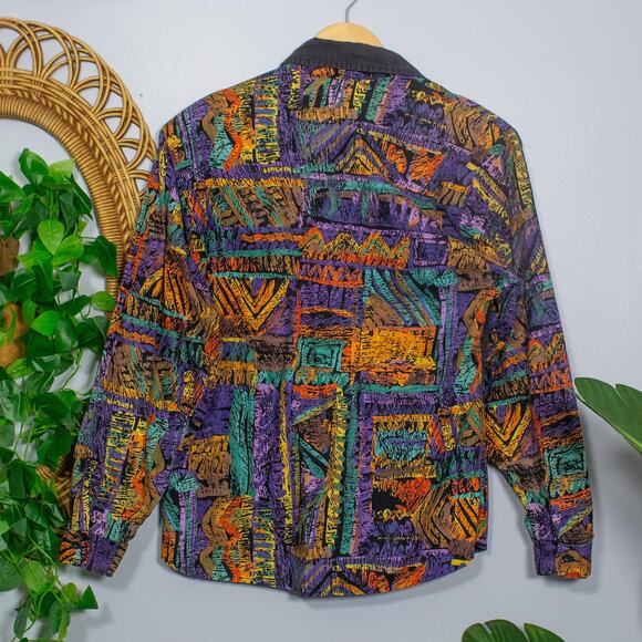 Vtg Roper Western Shirt Abstract Geometric Southwest Button Up L | Dark Autumn - Picture 3 of 11
